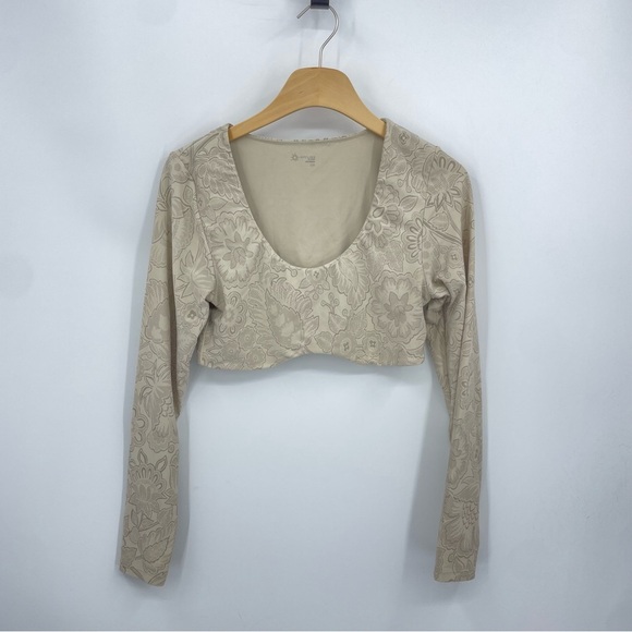 Offline by Aerie Beige Floral Real Me Cropped Top Long Sleeve Stretchy L - Picture 1 of 7